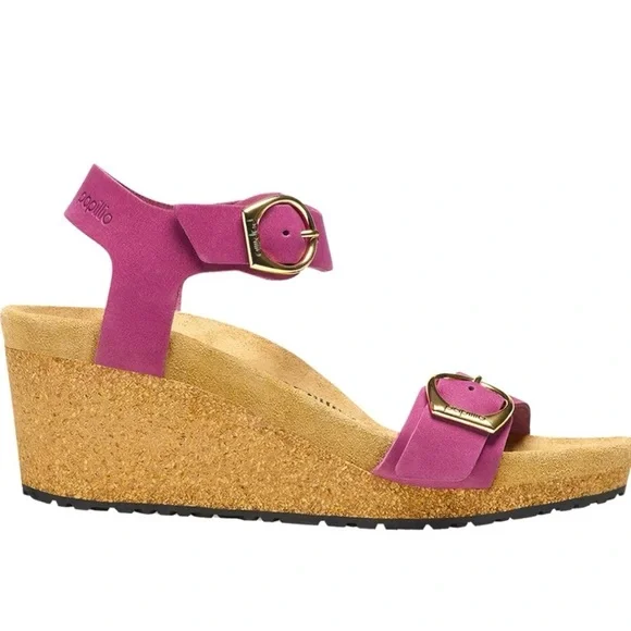 New Without Box Papillio Leather Size 38 Women's Pink wedge Sandals - Picture 6 of 7